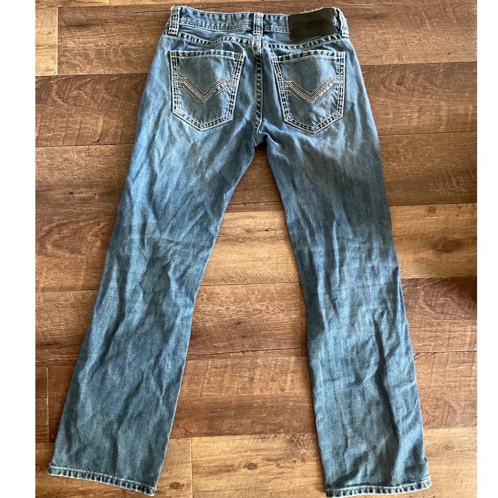 Rock & Republic Mens Straight Leg Jeans Mediumh Wash Distressed Contrast Stitch